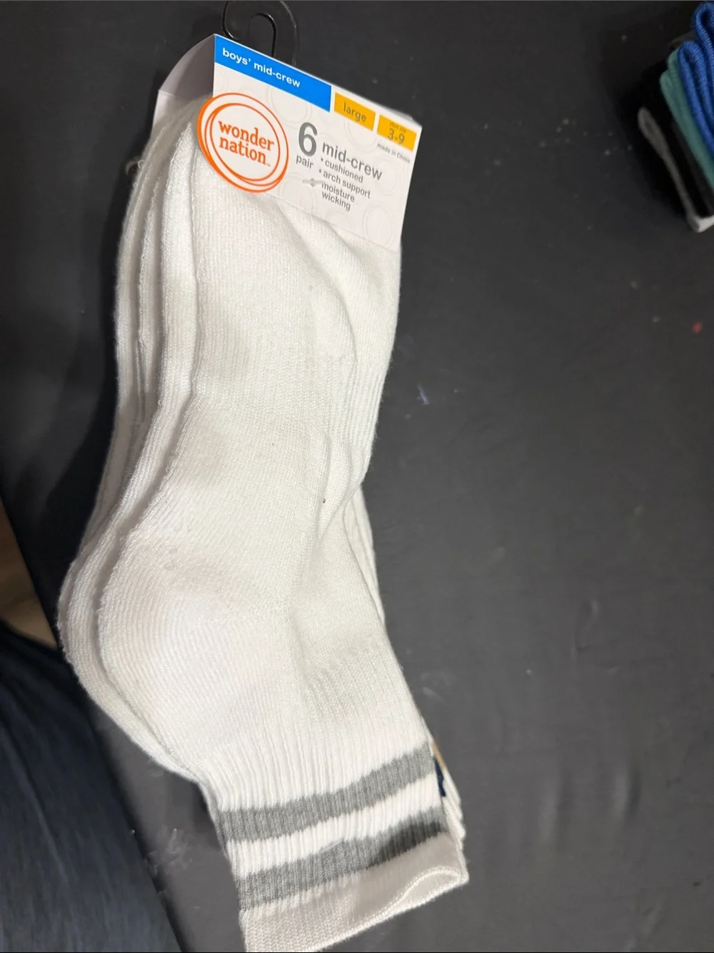 wonder nation White Mid-Crew Athletic Socks with Gray Stripes - 6 Pack